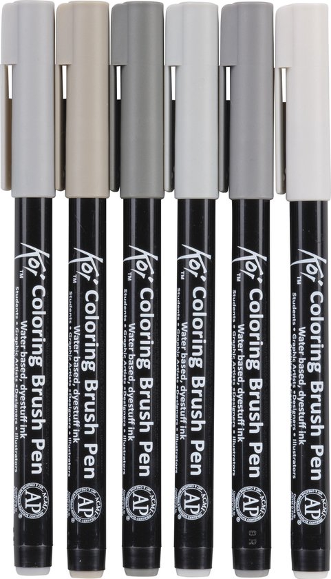 Sakura Koi Coloring Brush Pen Set 6tinten Brushpen Penseelpen Penseelstift - Grijs