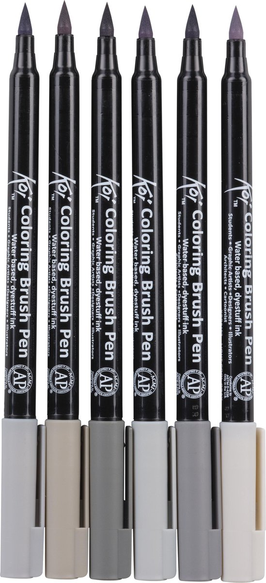 Sakura Koi Coloring Brush Pen Set 6tinten Brushpen Penseelpen Penseelstift - Grijs