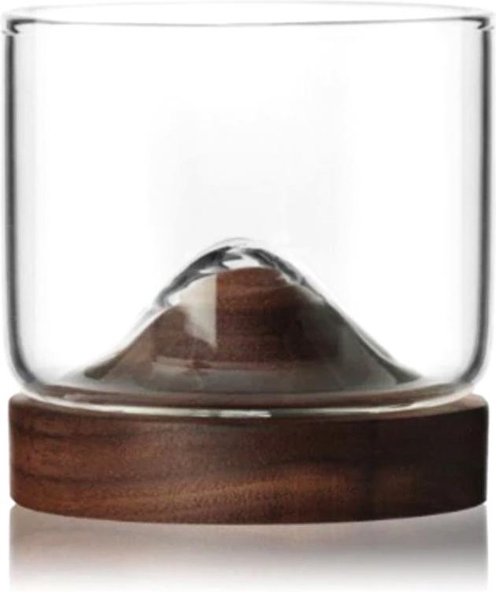 Aretica Whiskey Glas Met Houten Onderzetter - - Bruin