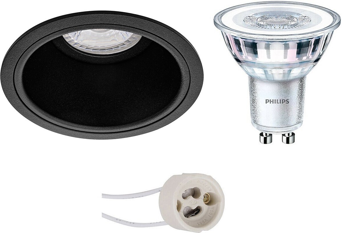 BES LED Led Spot Set - Pragmi Minko Pro - Gu10 Fitting - Inbouw Rond - Mat - Verdiept - Ø90mm - Philips - Corepro 840 36d - Zwart