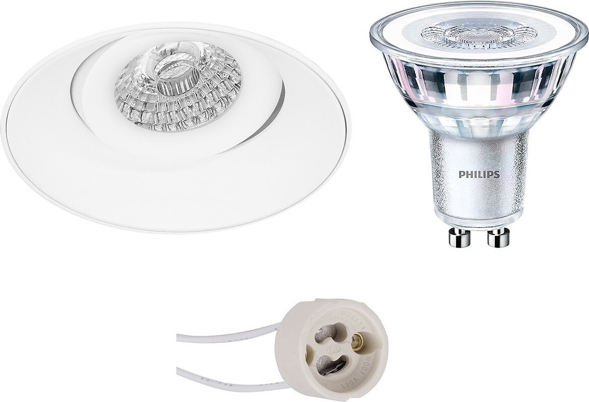 BES LED Led Spot Set - Pragmi Nivas Pro - Gu10 Fitting - Inbouw Rond - Mat - Trimless - Kantelbaar - Ø150mm - Philips - - Wit