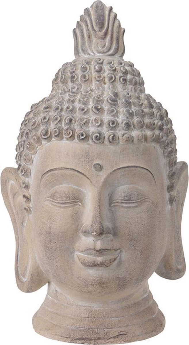 Boeddha Hoofd Beeld/, 30x30x55 Cm, Gemaakt Van Gegoten Steen - Grijs