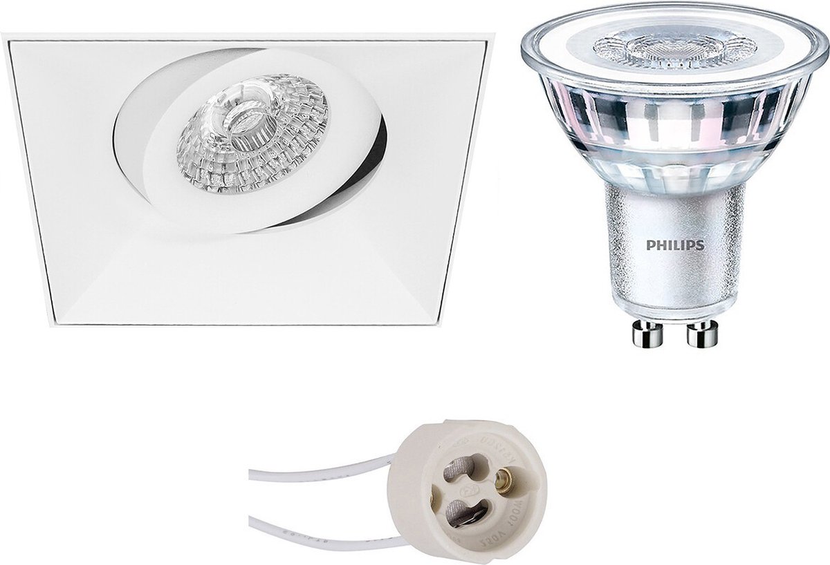 BES LED Led Spot Set - Pragmi Nivas Pro - Gu10 Fitting - Inbouw Vierkant - Mat - Trimless - Kantelbaar - 150mm - Philips - - Wit