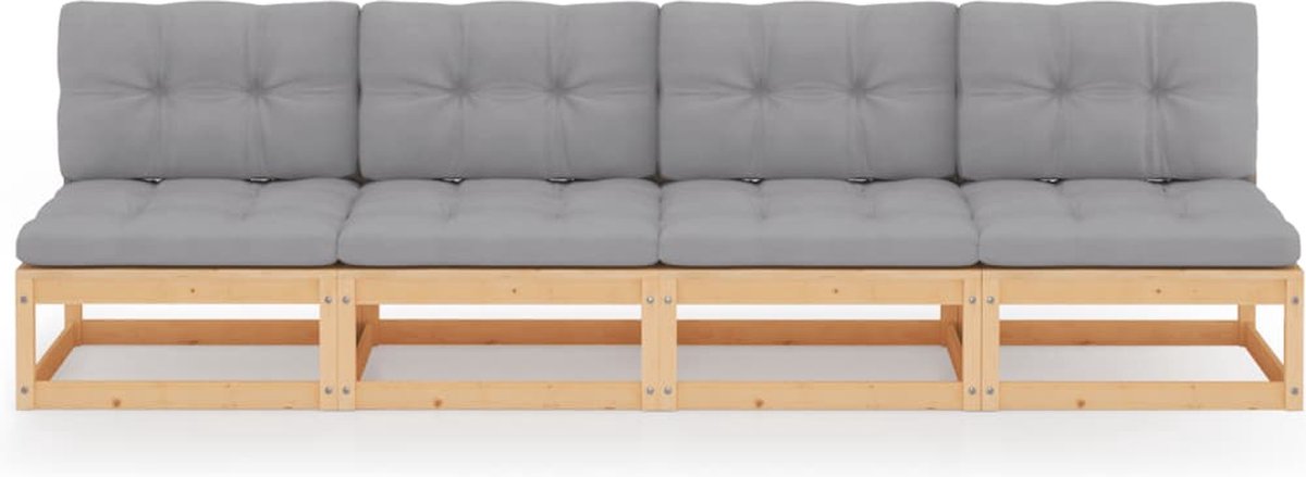 Vidaxl Tuinbank 4-zits Met Kussens Massief Grenenhout - Grijs