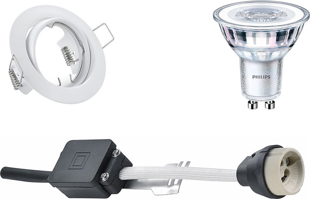 BES LED Led Spot Set - Gu10 Fitting - Inbouw Rond - Mat - Kantelbaar Ø83mm - Philips - Corepro 840 36d - 3.5w - Natuurlijk - Wit