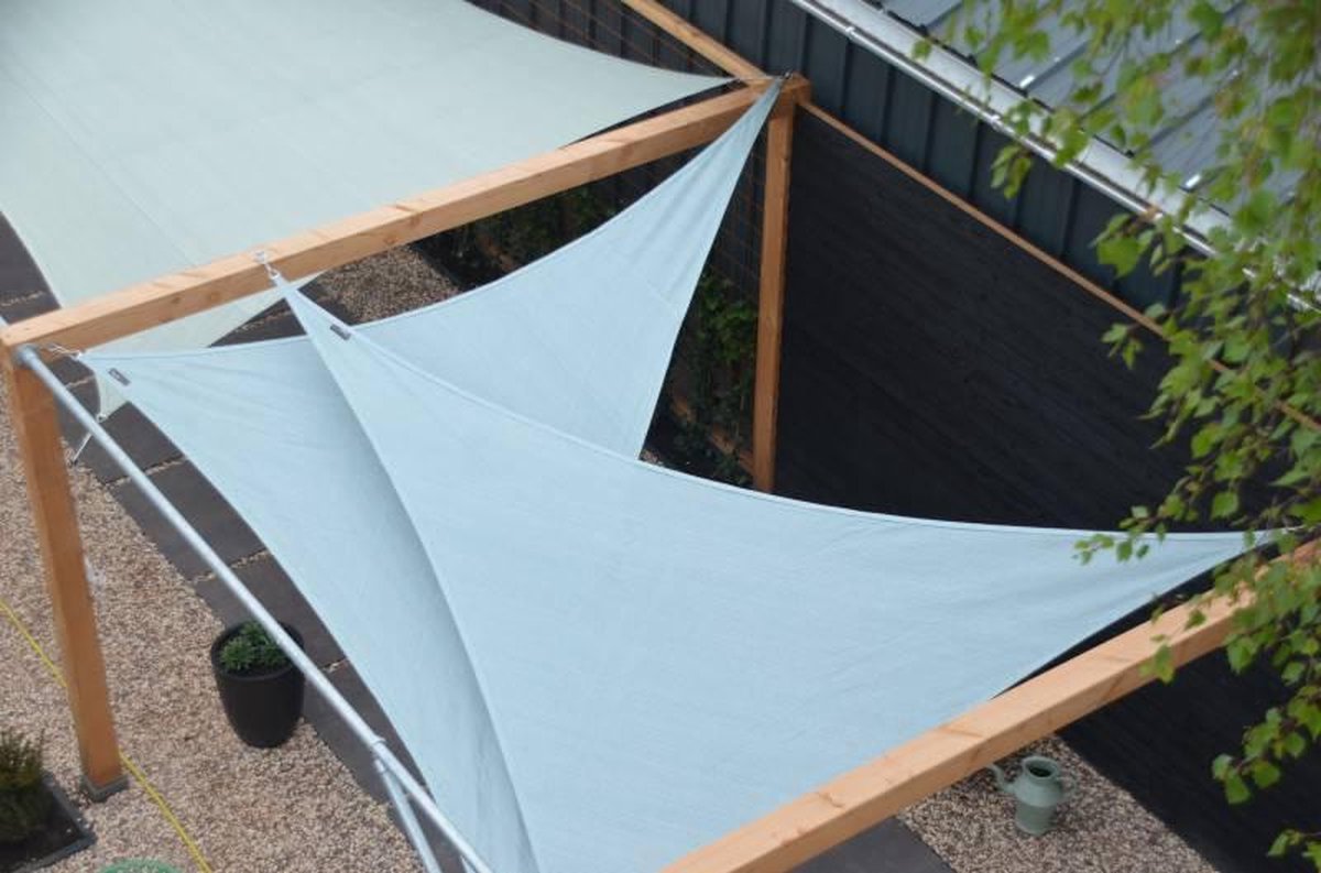 Shadow Comfort Compleet Pakket: Driehoek 4,5x5x5,5m Sahara Sand Met Rvs Bevestigingsset En Buitendoekreiniger - Beige