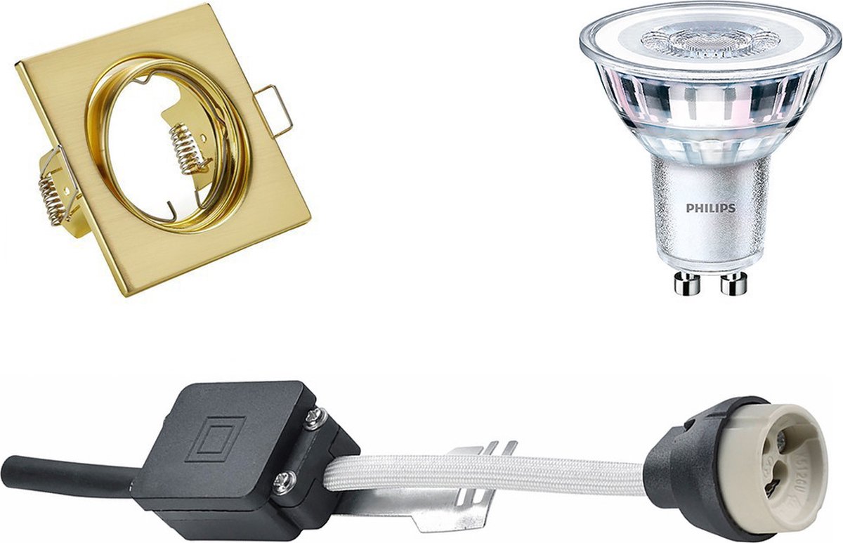 BES LED Led Spot Set - Gu10 Fitting - Inbouw Vierkant - Mat - Kantelbaar 80mm - Philips - Corepro 840 36d - 3.5w - - Goud