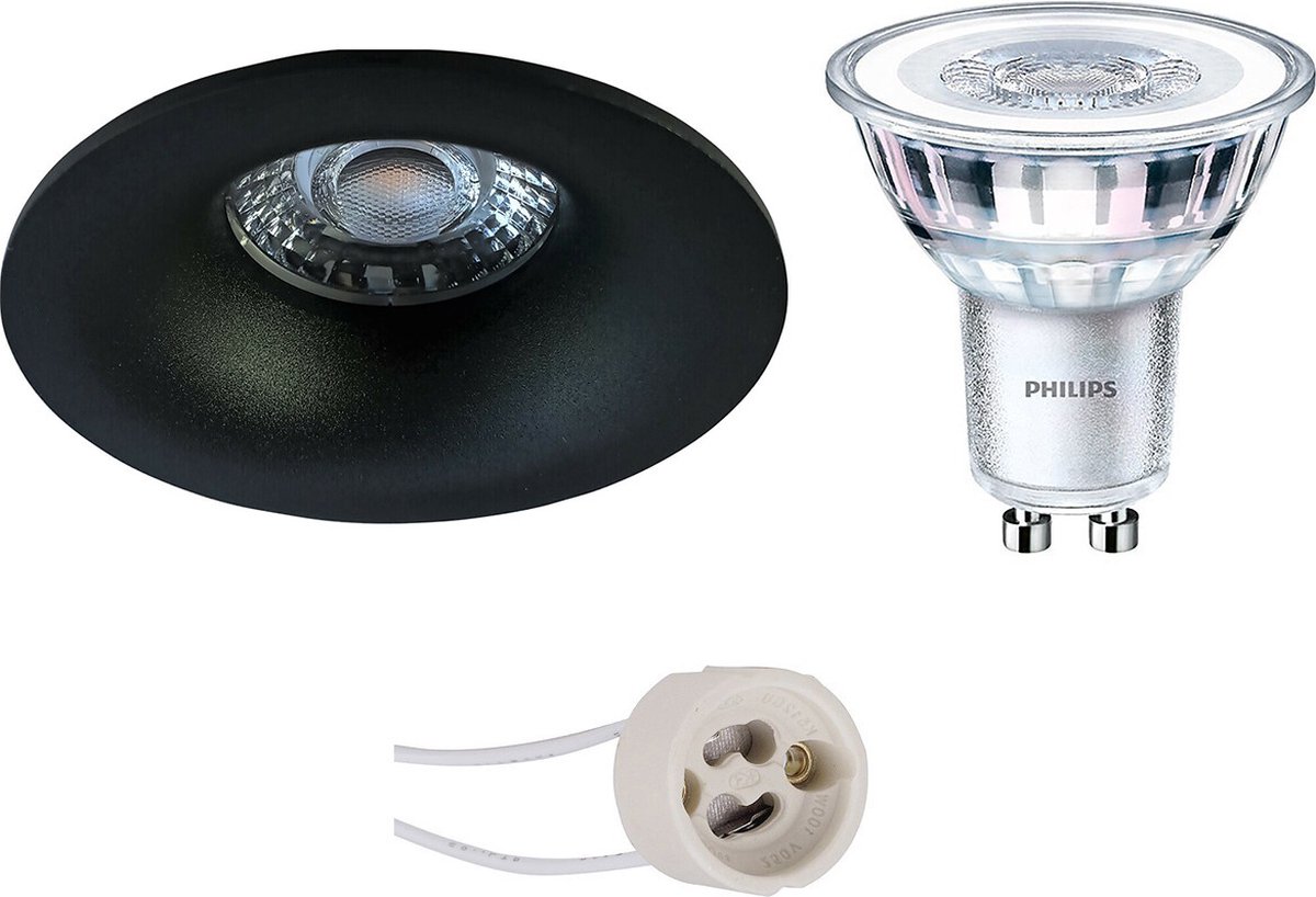 BES LED Led Spot Set - Pragmi Nora Pro - Gu10 Fitting - Inbouw Rond - Mat - Ø82mm - Philips - Corepro 840 36d - 3.5w - - Zwart