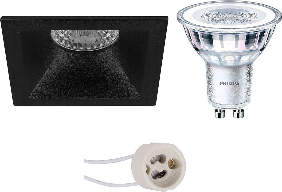 BES LED Led Spot Set - Pragmi Pollon Pro - Gu10 Fitting - Inbouw Vierkant - Mat - Verdiept - 82mm - Philips - Corepro 840 - Zwart