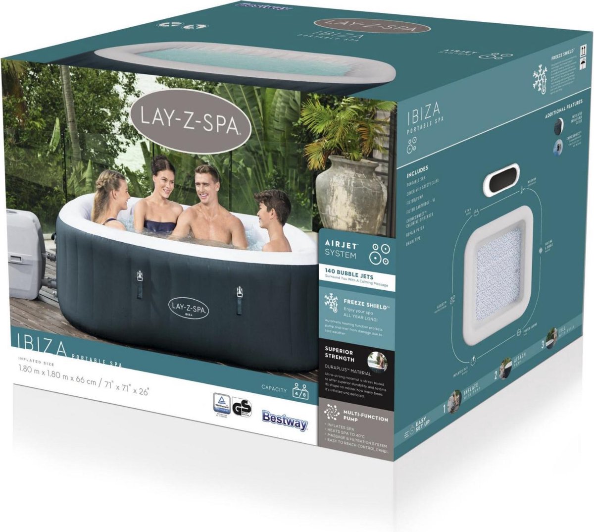 Bestway - Jacuzzi - Lay-z-spa - Ibiza - Opblaasbaar - Bubbelbad - Incl. Toebehoren - 180cm X 180cm - Groen
