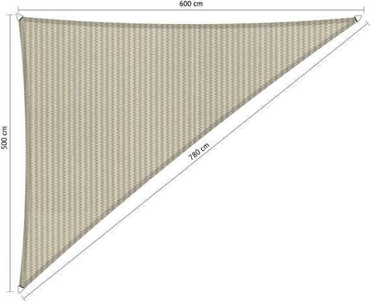 Shadow Comfort Compleet Pakket: Driehoek 5x6x7,8m Sahara Sand Met Rvs Bevestigingsset En Buitendoekreiniger - Beige