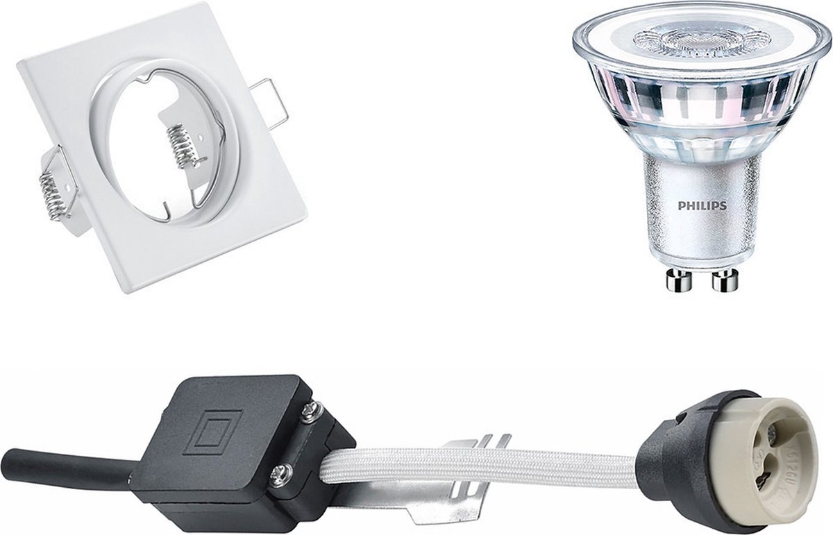 BES LED Led Spot Set - Gu10 Fitting - Inbouw Vierkant - Mat - Kantelbaar 80mm - Philips - Corepro 840 36d - 3.5w - - Wit