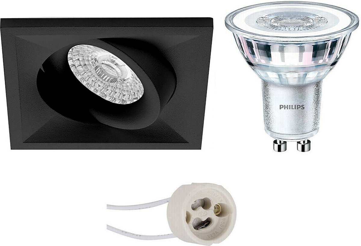 BES LED Led Spot Set - Pragmi Qiundo Pro - Gu10 Fitting - Inbouw Vierkant - Mat - Kantelbaar - 80mm - Philips - Corepro - Zwart