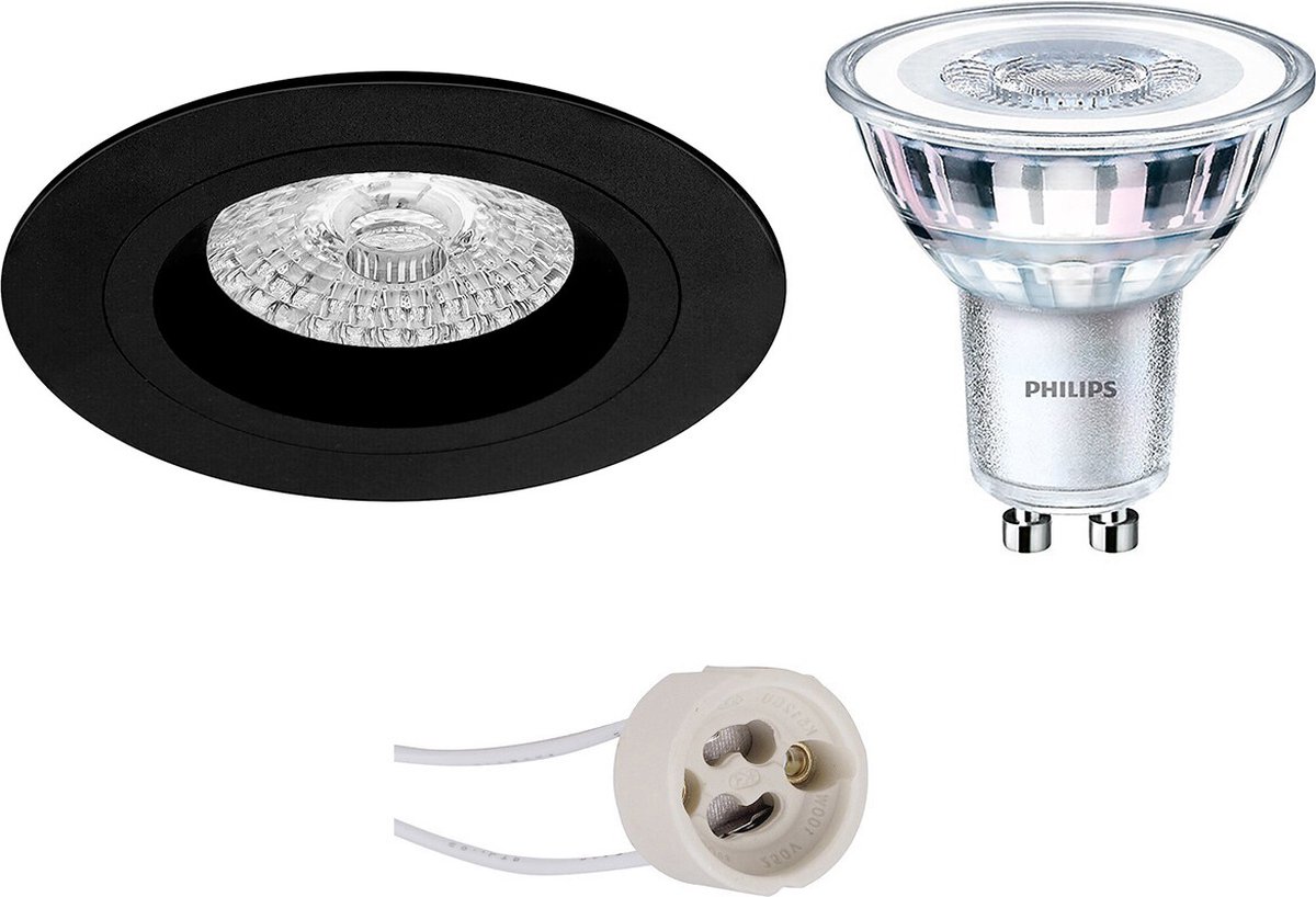 BES LED Led Spot Set - Pragmi Rodos Pro - Gu10 Fitting - Inbouw Rond - Mat - Ø93mm - Philips - Corepro 840 36d - 3.5w - - Zwart