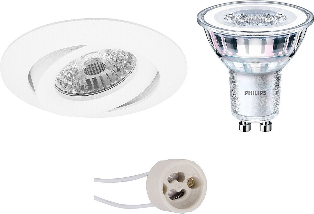 BES LED Led Spot Set - Pragmi Uranio Pro - Gu10 Fitting - Inbouw Rond - Mat - Kantelbaar - Ø82mm - Philips - Corepro 840 36d - Wit