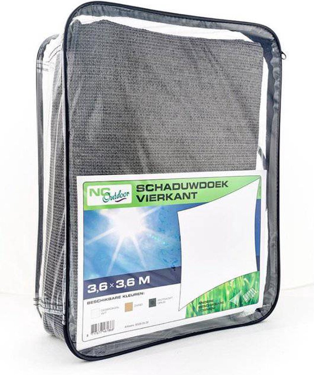 Nesling Compleet Pakket: Nc Outdoor Schaduwdoek Vierkant 3.6x3.6m Met Rvs Bevestigingsset En Buitendoekreiniger - Wit