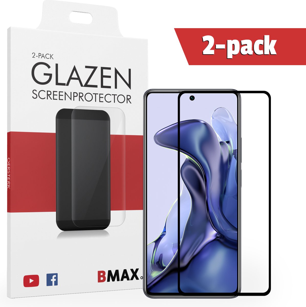 2-pack Bmax Xiaomi 11t Screenprotector - Glass - Full Cover 2.5d - Black