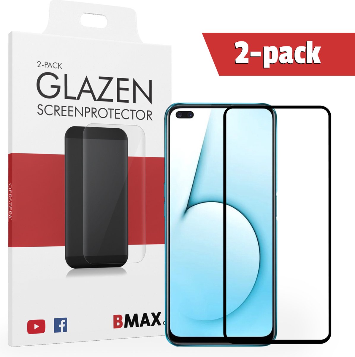 2-pack Bmax Realme X50 Screenprotector - Glass - Full Cover 2.5d - Black