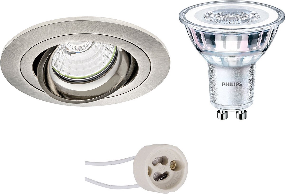 BES LED Led Spot Set - Pragmi Alpin Pro - Gu10 Fitting - Inbouw Rond - Mat Nikkel - Kantelbaar - Ø92mm - Philips - Corepro 840