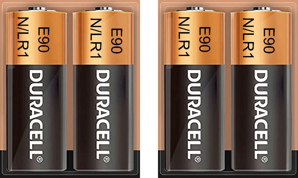 Duracell N Alkaline Batterij 1.5v, 4 Stuks (E90 / Lr1) Voor Zaklampen, Rekenmachines En Fietsverlichting