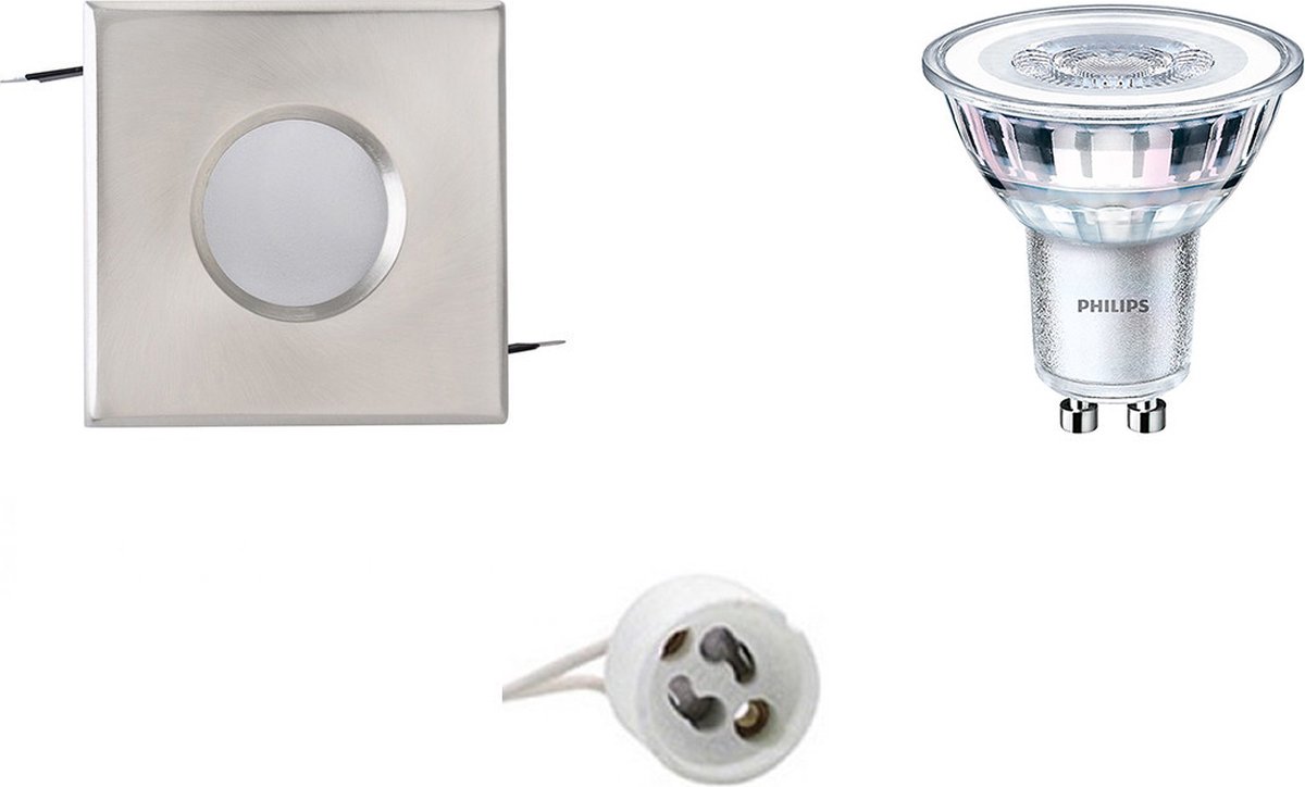 BES LED Led Spot Set - Aigi - Gu10 Fitting - Waterdicht Ip65 - Inbouw Vierkant - Mat Chroom - 82mm - Philips - Corepro 840 36d -