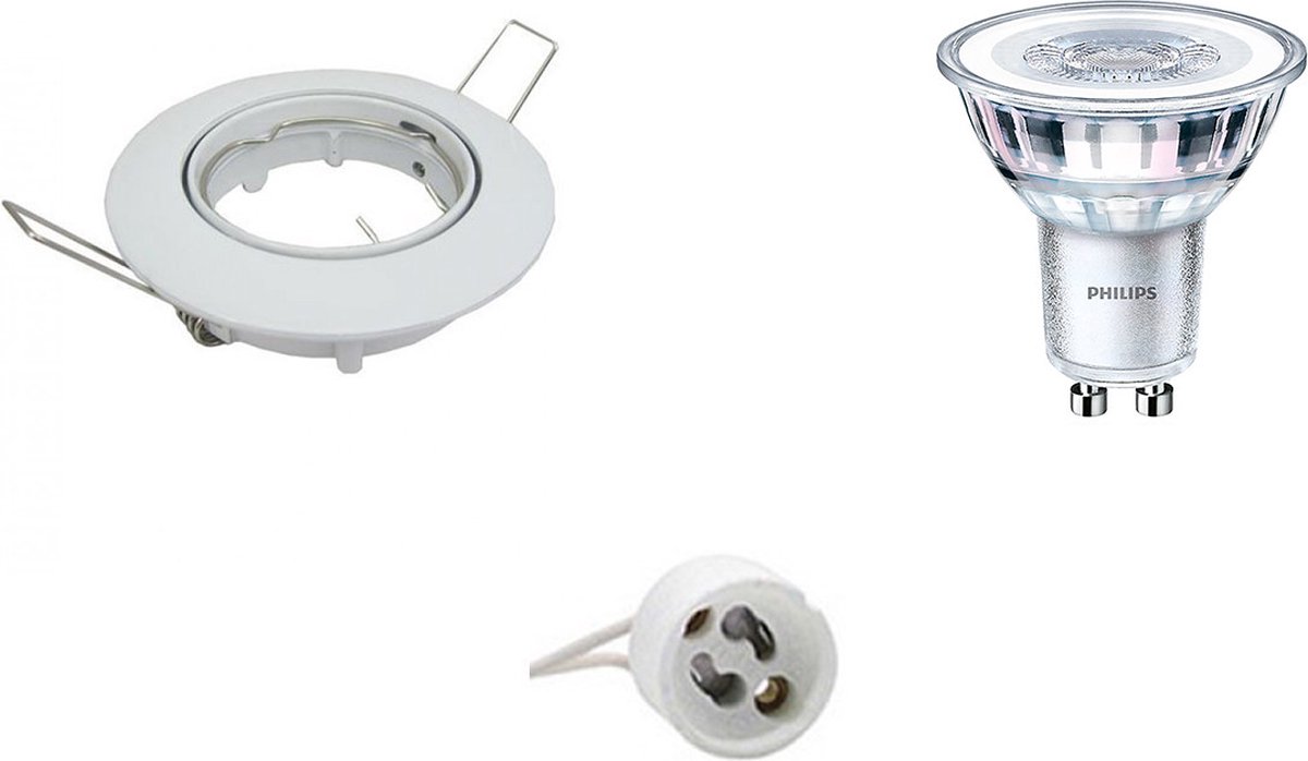 BES LED Led Spot Set - Gu10 Fitting - Inbouw Rond - Glans - Kantelbaar Ø82mm - Philips - Corepro 840 36d - 3.5w - Natuurlijk - Wit