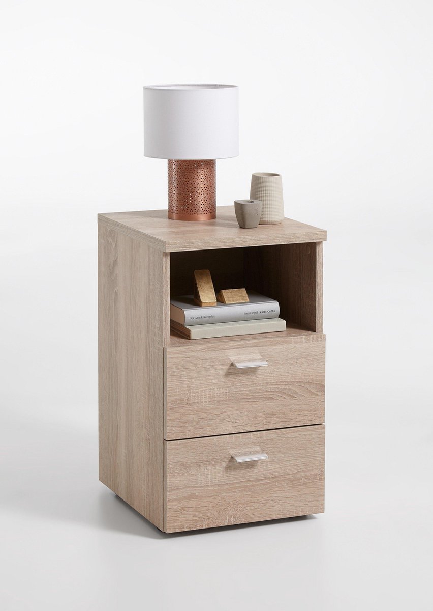 Fmd Nachtkastje Met 2 Lades En Open Schap Eikenkleurig - Beige