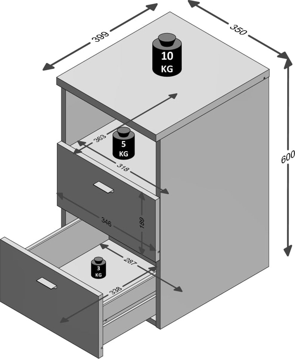 Fmd Nachtkastje Met 2 Lades En Open Schap Eikenkleurig - Beige