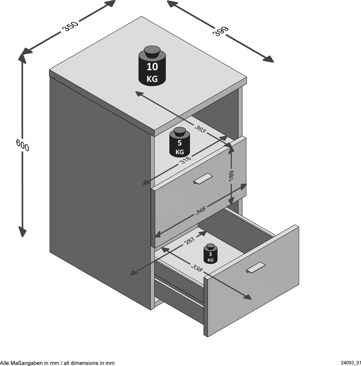 Fmd Nachtkastje Met 2 Lades En Open Schap Eikenkleurig - Beige