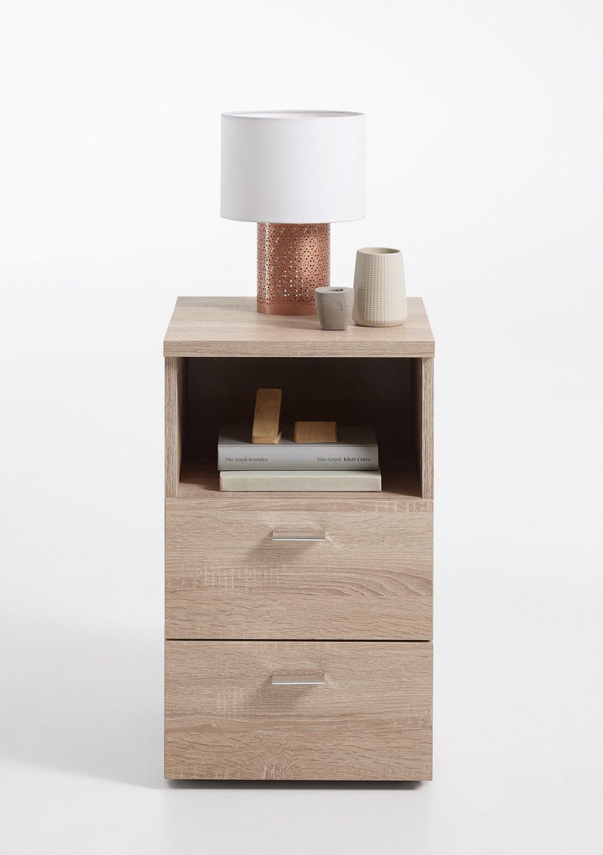 Fmd Nachtkastje Met 2 Lades En Open Schap Eikenkleurig - Beige