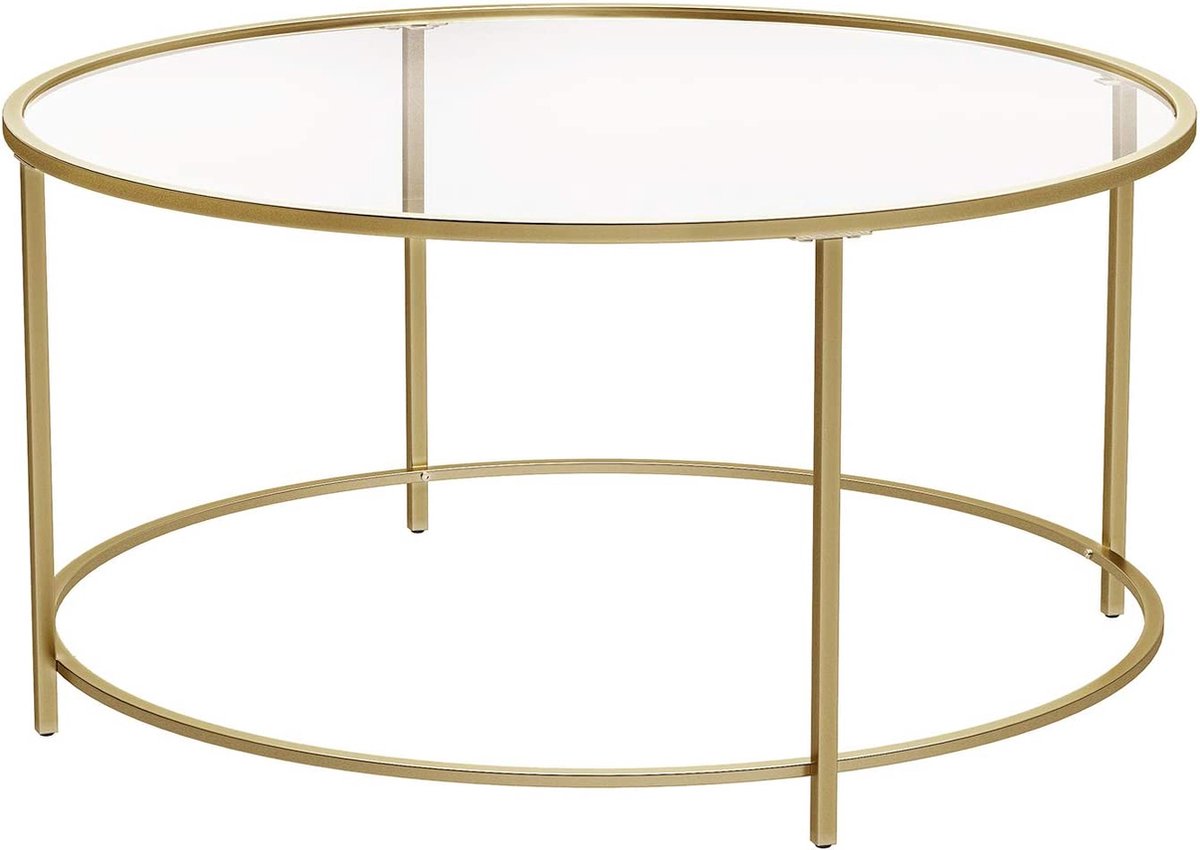 Hoppa! Songmics Salontafel Rond -kleur - Glas/metaal - 84x84x45,5 - Goud