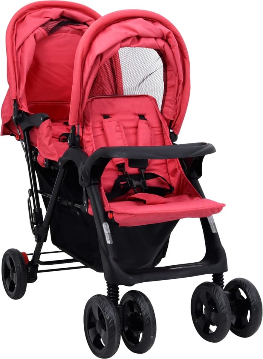 Vidaxl Tweelingkinderwagen Tandem Staal - Rood