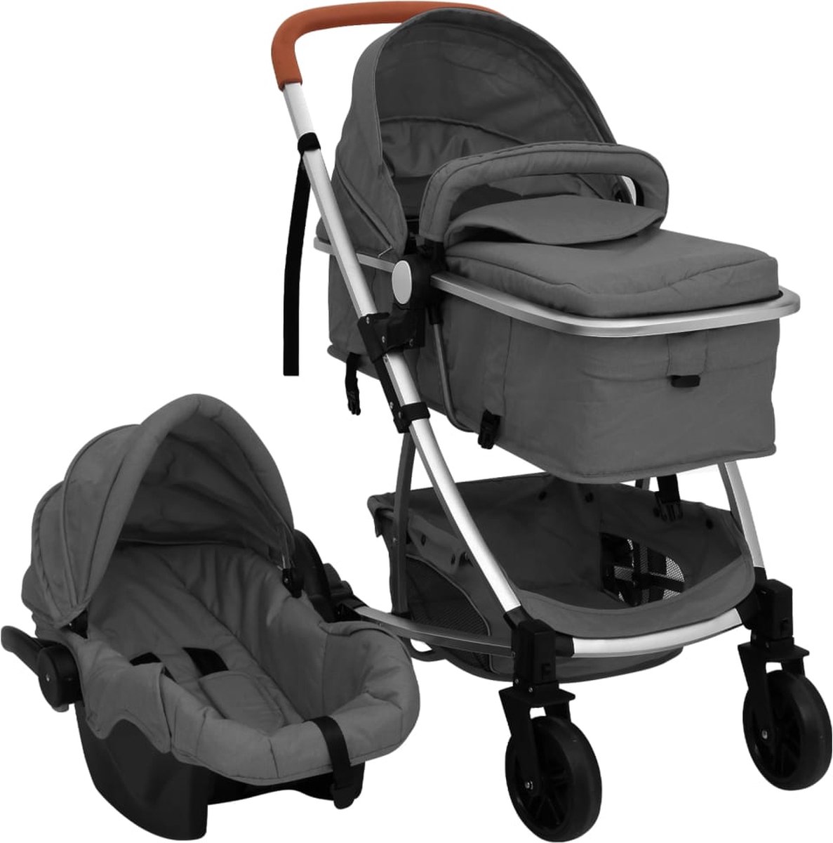 Vidaxl Kinderwagen 3-in-1 Aluminium Donker - Grijs