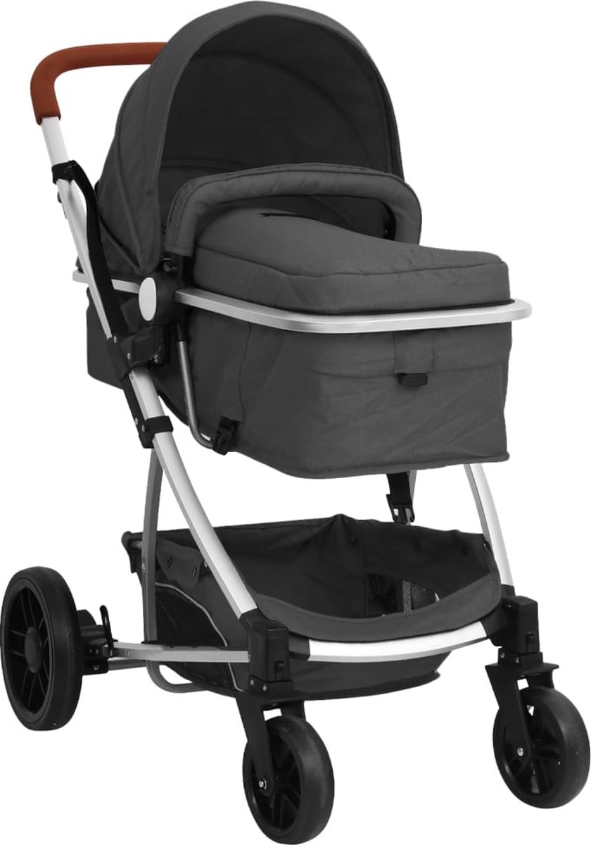 Vidaxl Kinderwagen 3-in-1 Aluminium Donker - Grijs