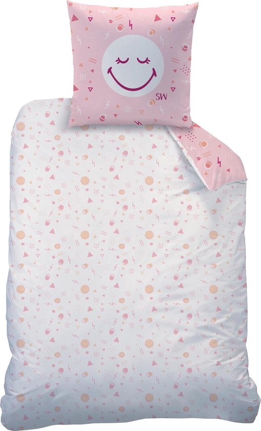 Smiley World Sunday Dekbedovertrek - Eenpersoons - 140 X 200 Cm - - Roze