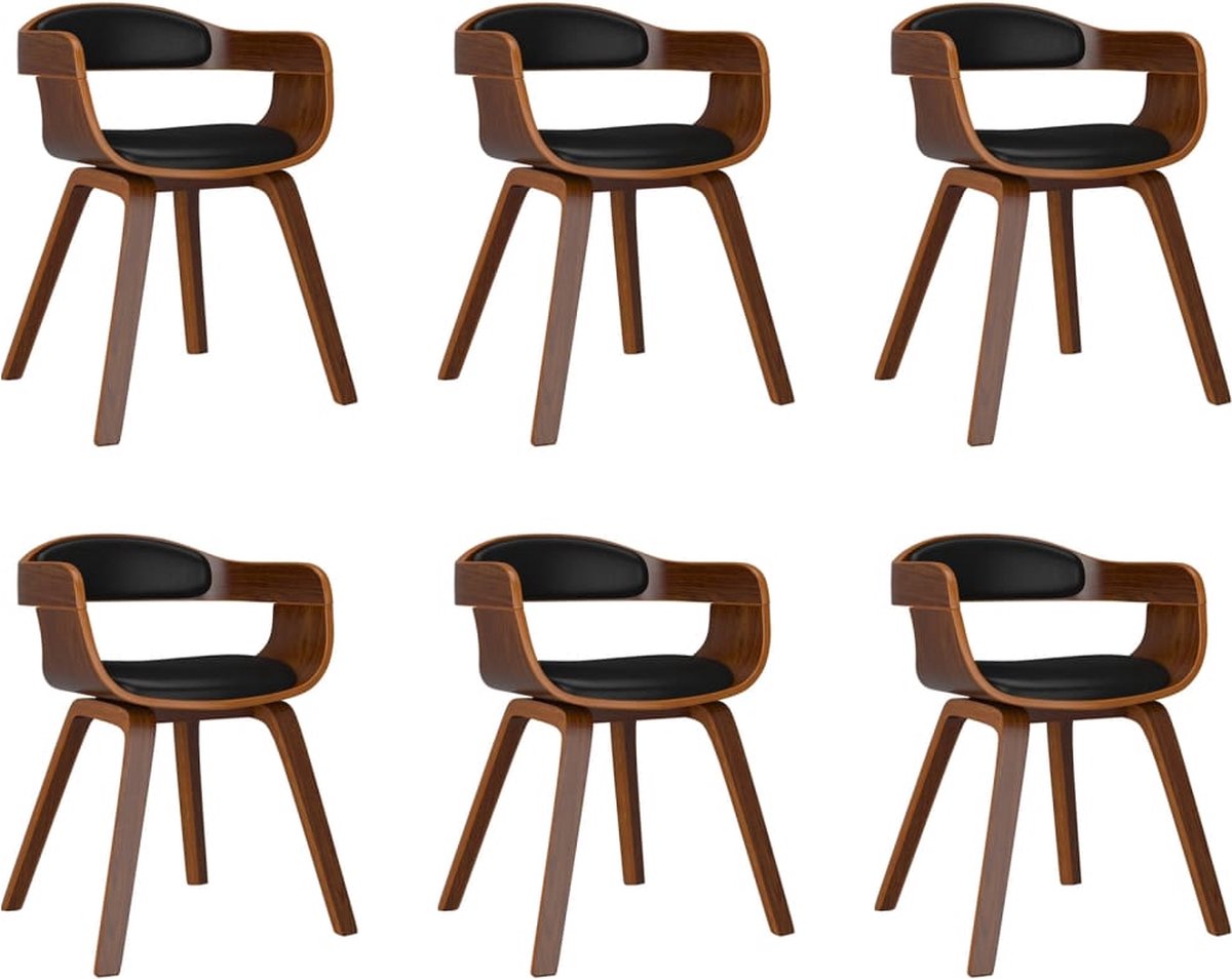 Vidaxl Eetkamerstoelen 6 St Gebogen Hout En Kunstleer - Zwart