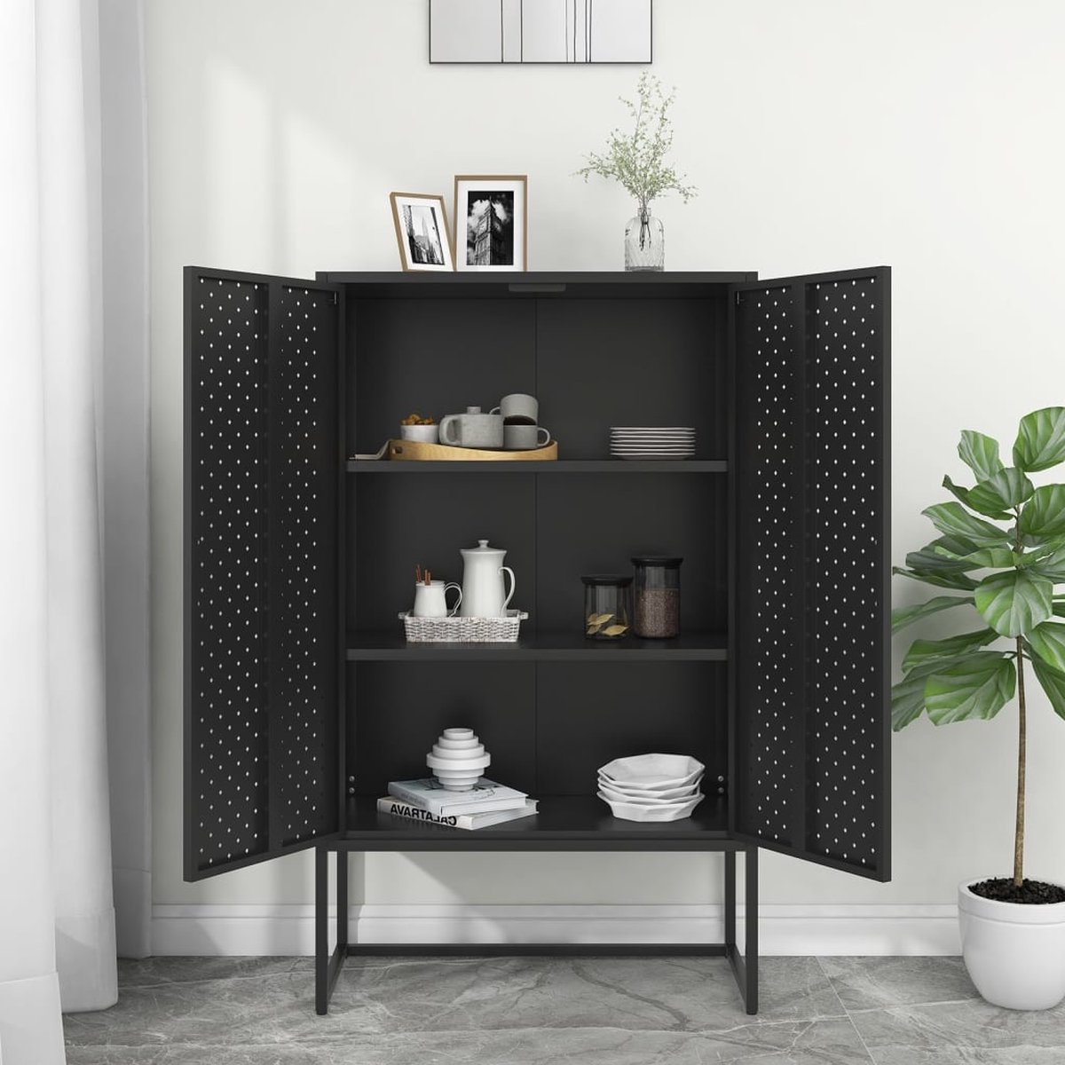 Vidaxl Hoge Kast 80x35x135 Cm Staal - Zwart