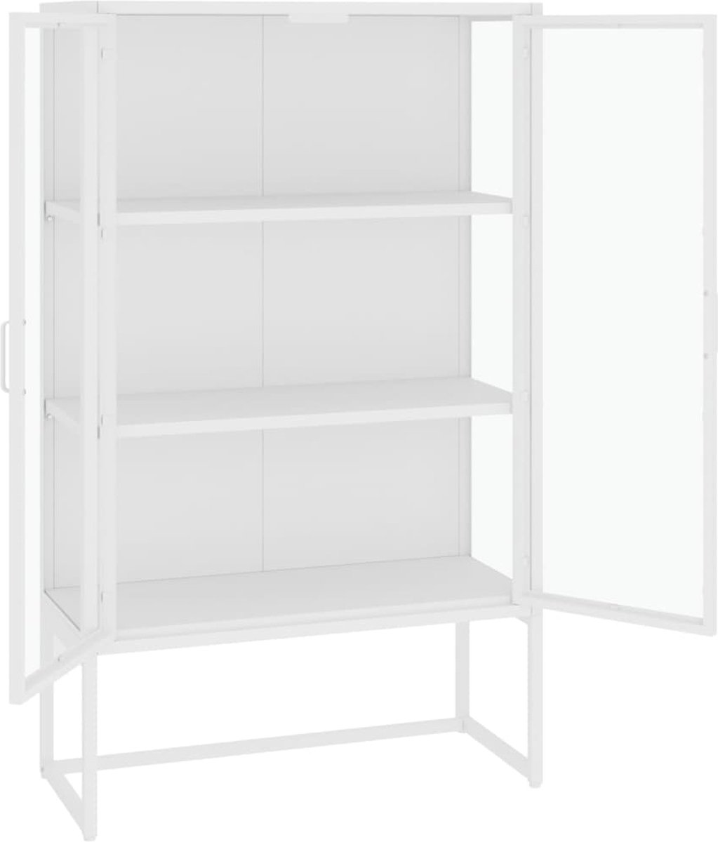 Vidaxl Hoge Kast 80x35x135 Cm Staal En Gehard Glas - Wit