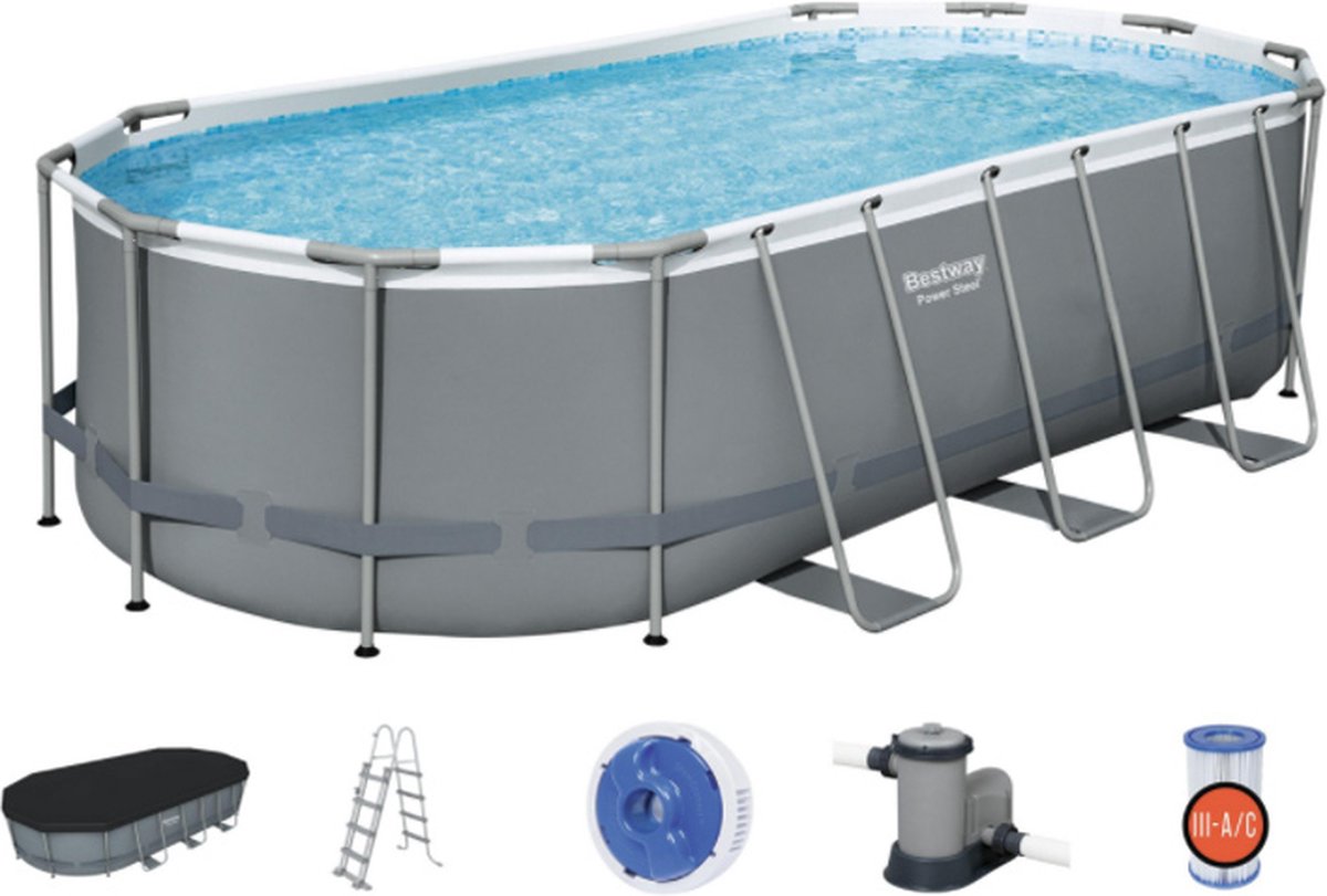 Bestway Zwembad Power Steel Set Ovaal 549 Cm - Grijs