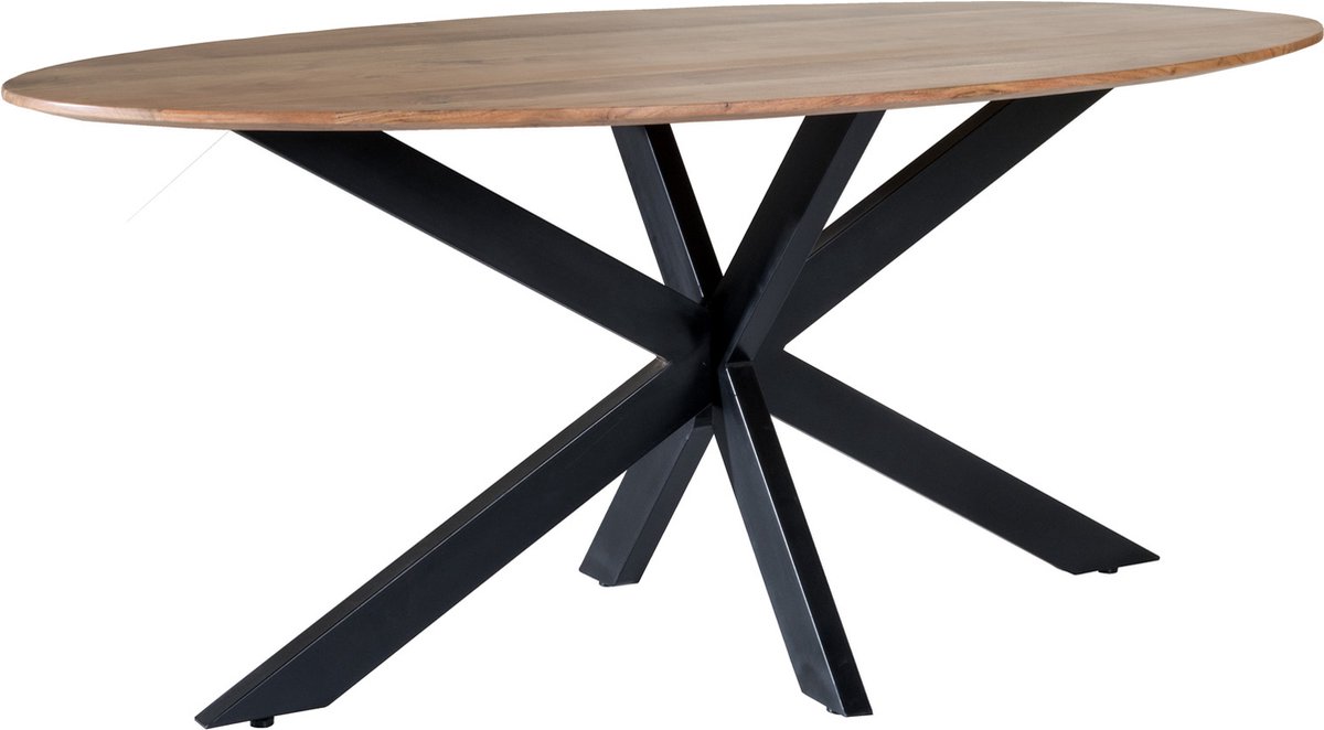 Livingfurn - Eetkamertafel Oslo - Acasia Hout - 180cm - - Zwart