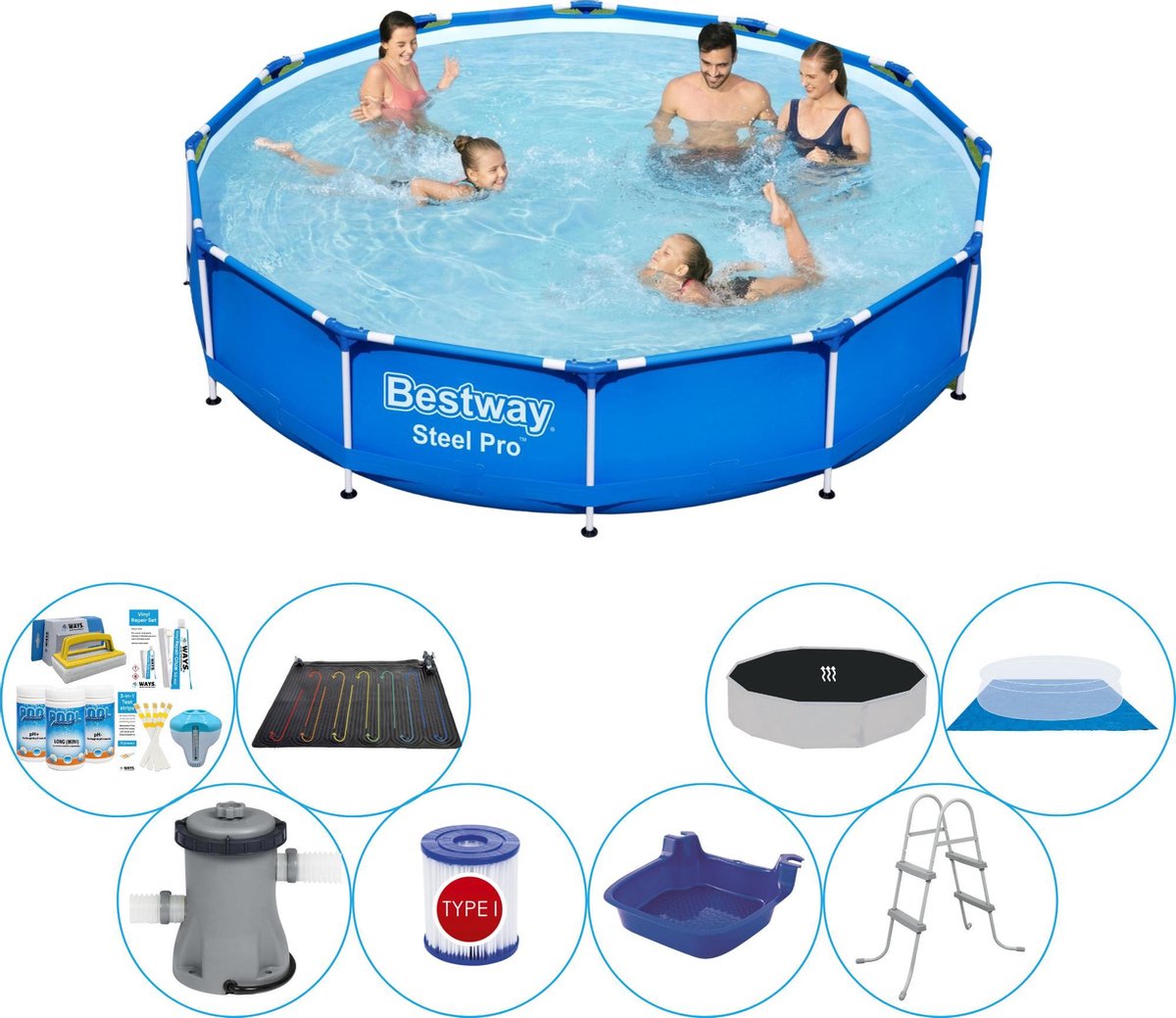 Bestway Steel Pro Rond 366x76 Cm - Deluxe Zwembad Set - Blauw