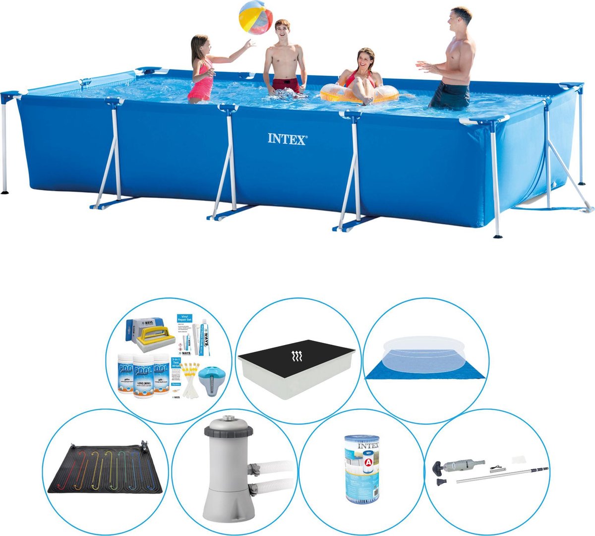 Intex Slimme Zwembad Deal - Frame Pool Rechthoekig 450x220x84 Cm - Blauw