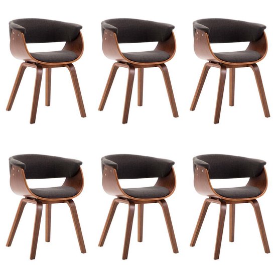 Vidaxl Eetkamerstoelen 6 St Gebogen Hout En Stof - Grijs