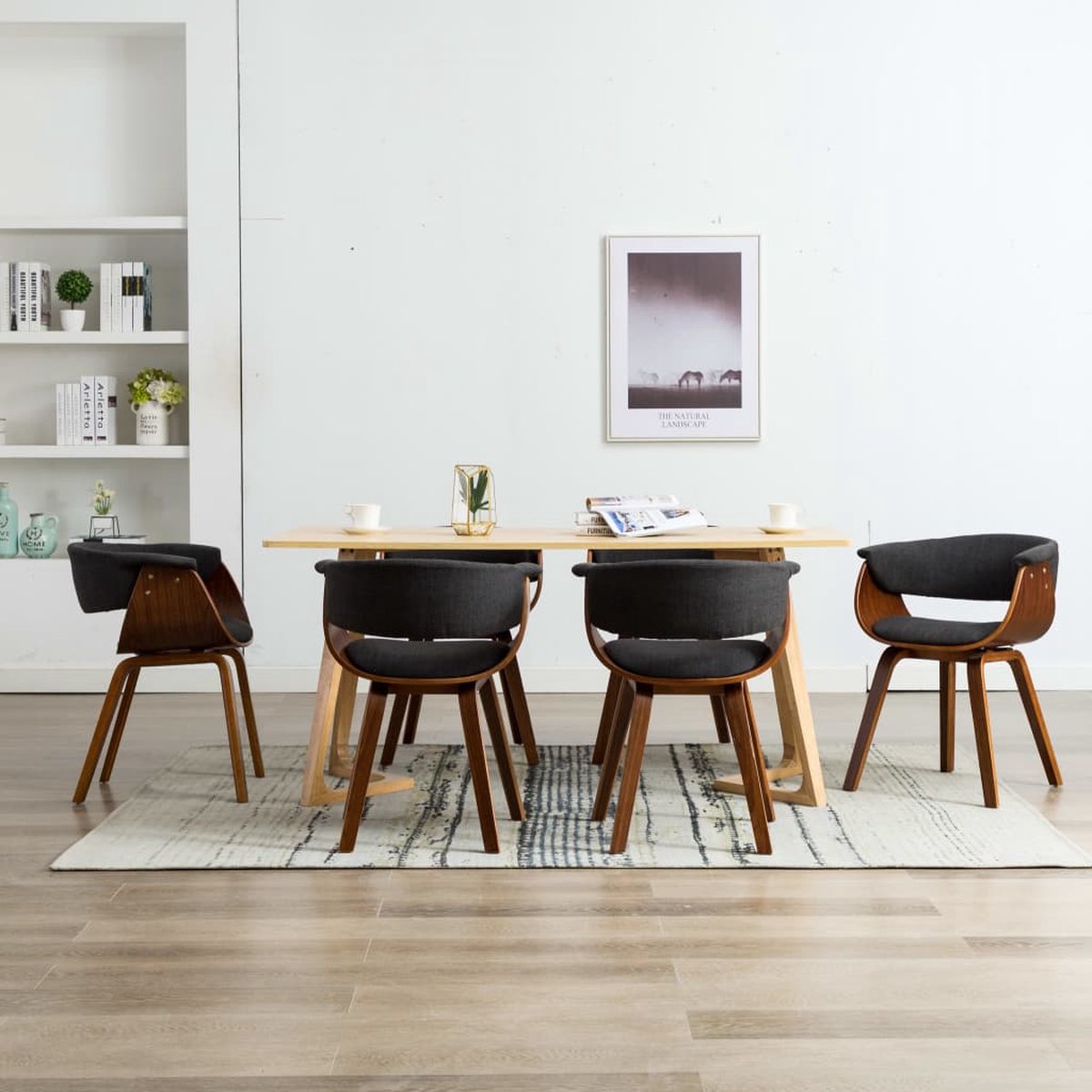 Vidaxl Eetkamerstoelen 6 St Gebogen Hout En Stof - Grijs