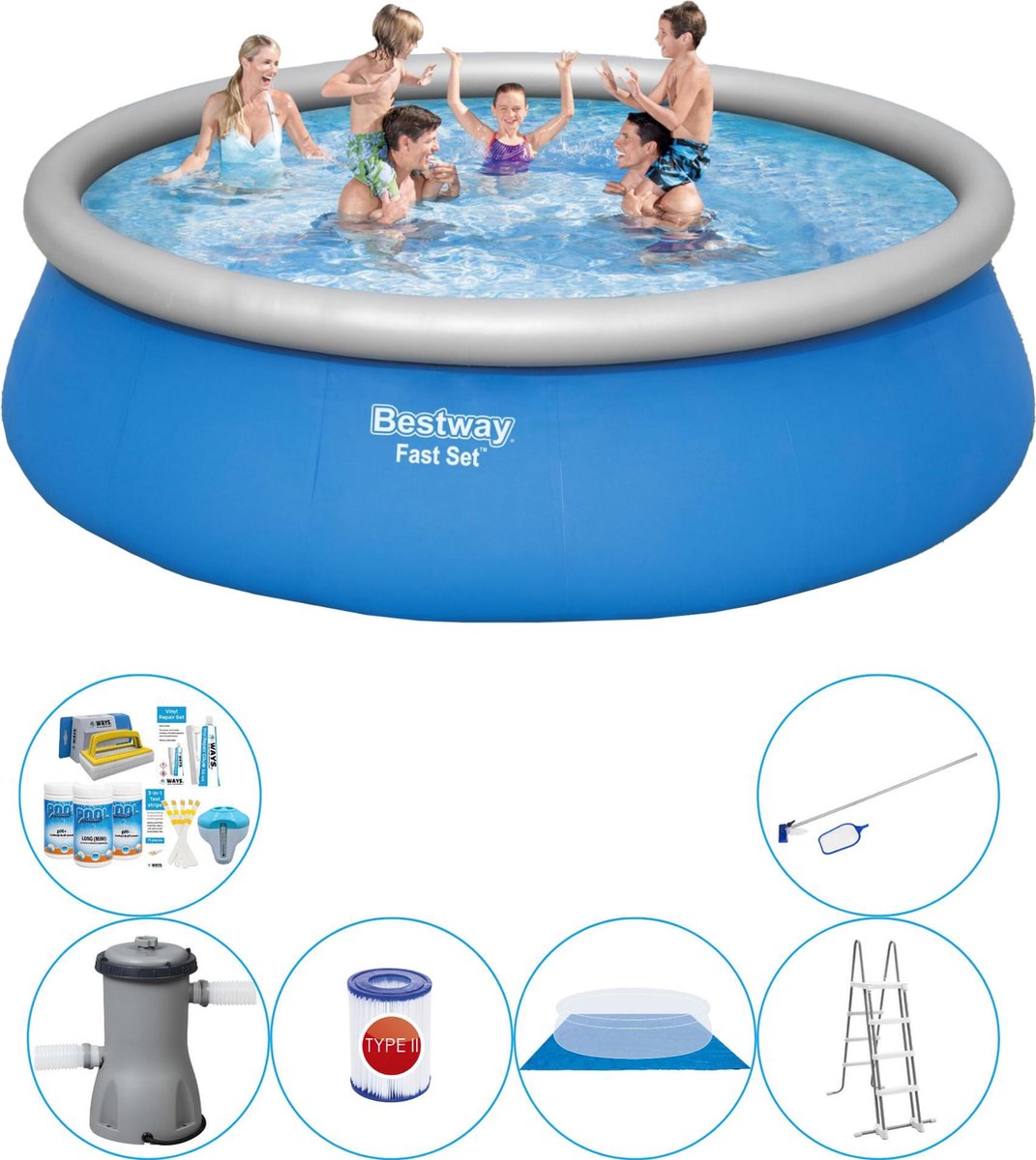 Bestway Fast Set Rond 457x84 Cm - 7-delig - Zwembad Pakket - Blauw