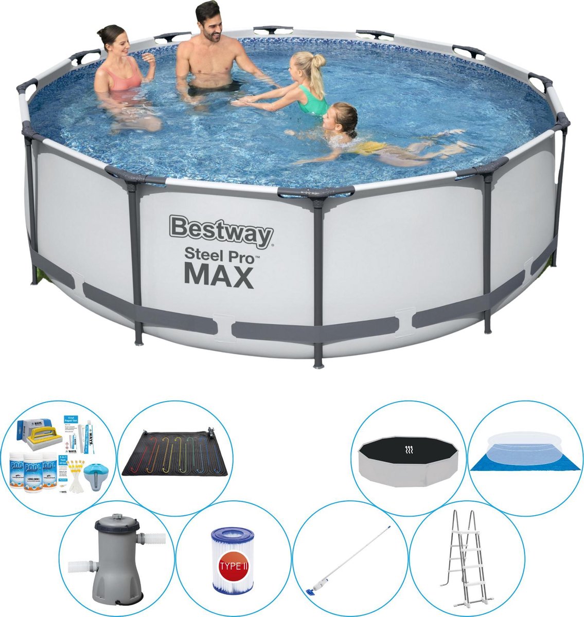 Bestway Zwembad Set - Steel Pro Max Rond 366x100 Cm - Grijs