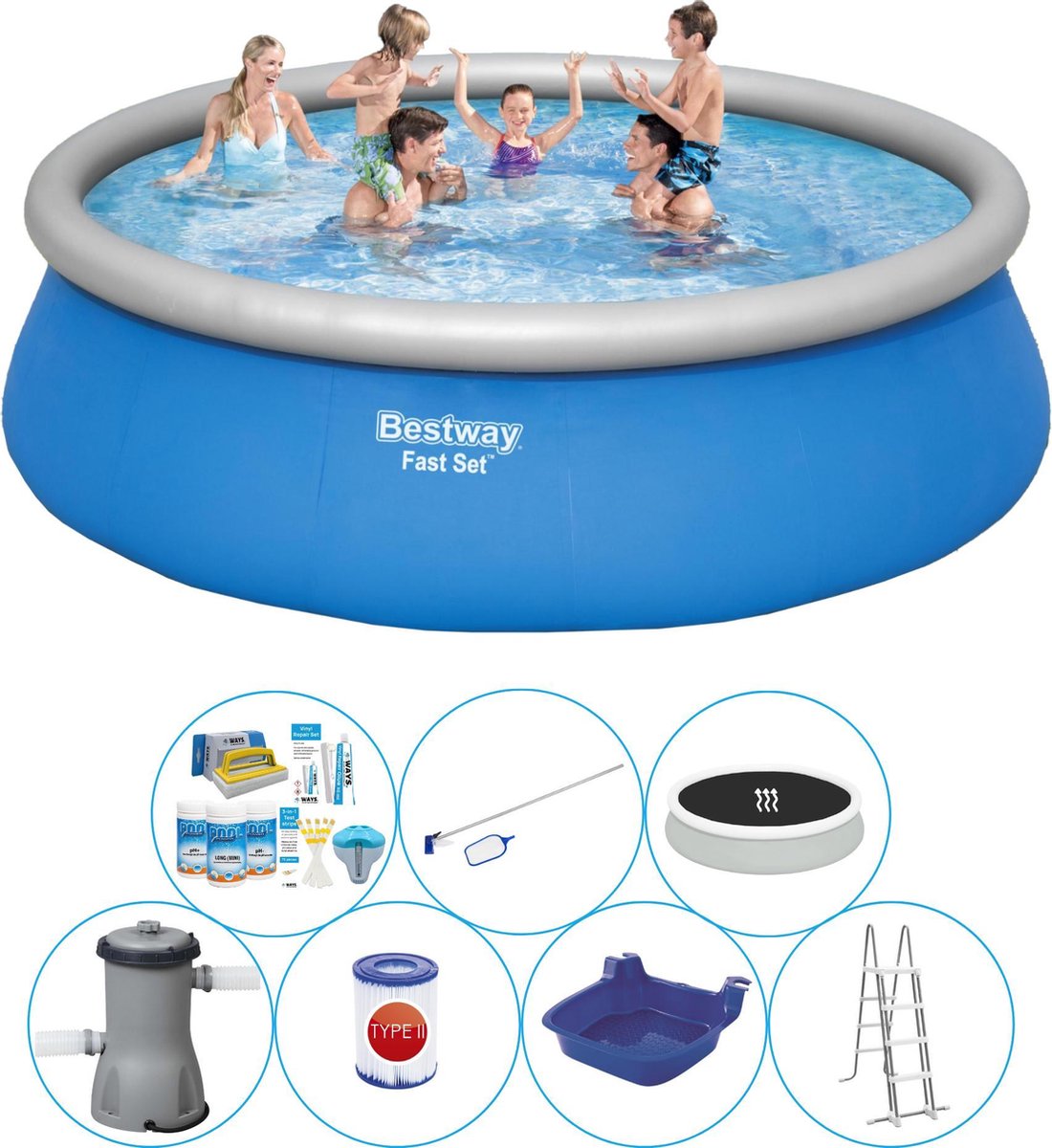 Bestway Fast Set Rond 457x84 Cm - Deluxe Zwembad Set - Blauw