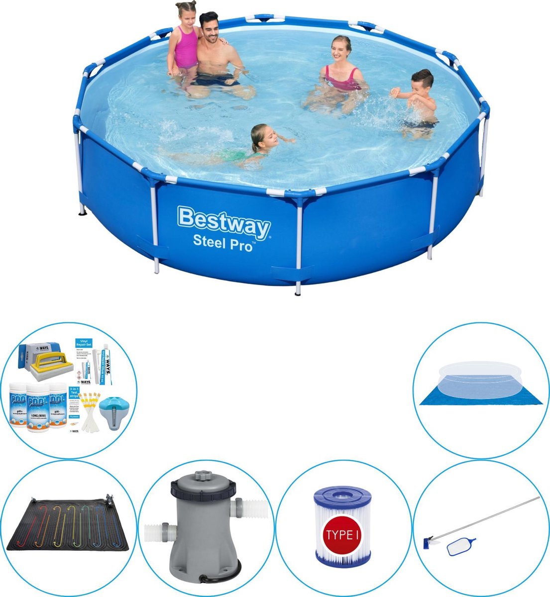 Bestway Steel Pro Rond 305x76 Cm - 7-delig - Zwembad Met Accessoires - Blauw