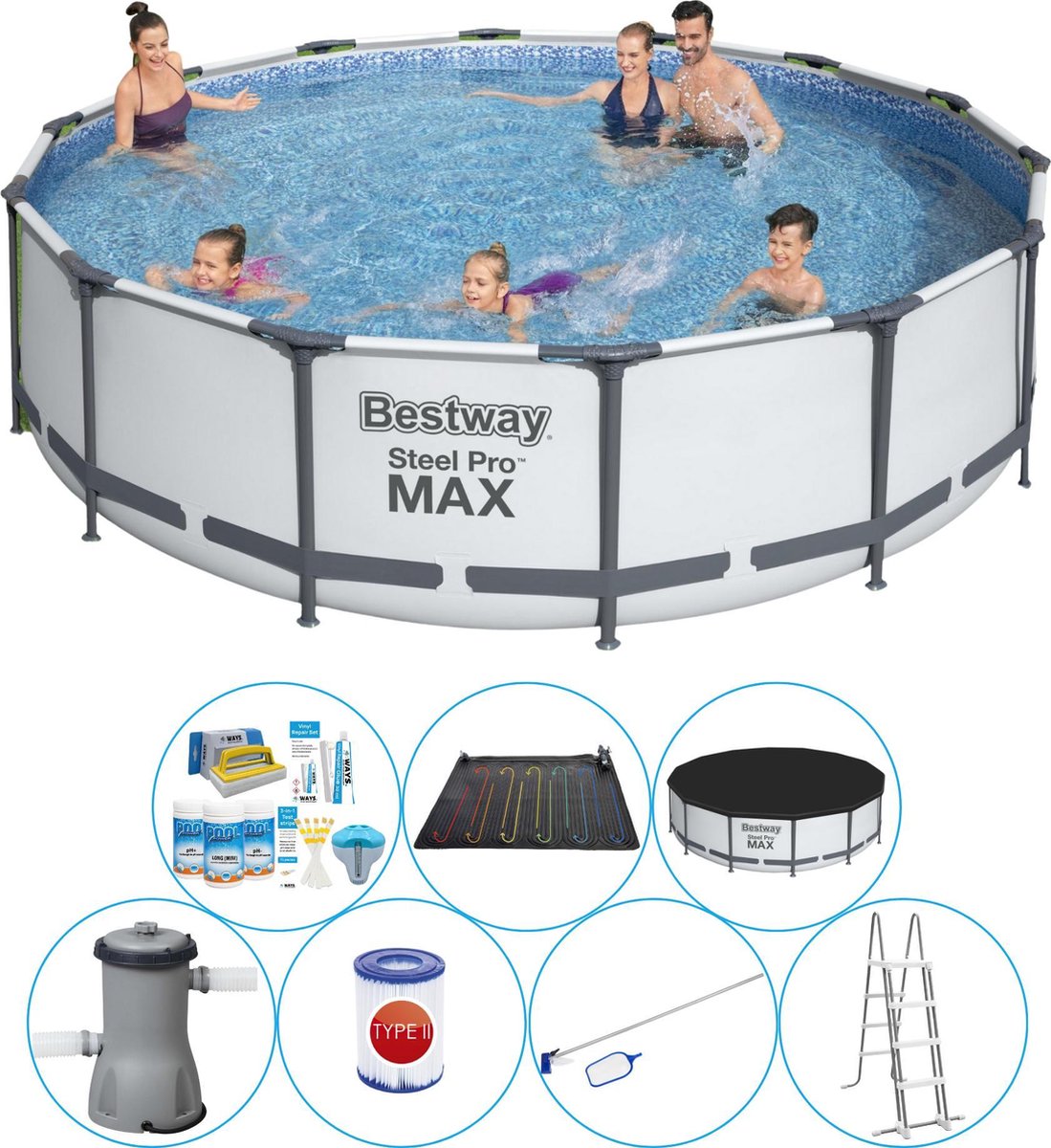 Bestway Steel Pro Max Rond 427x107 Cm - Slimme Zwembad Deal - Grijs