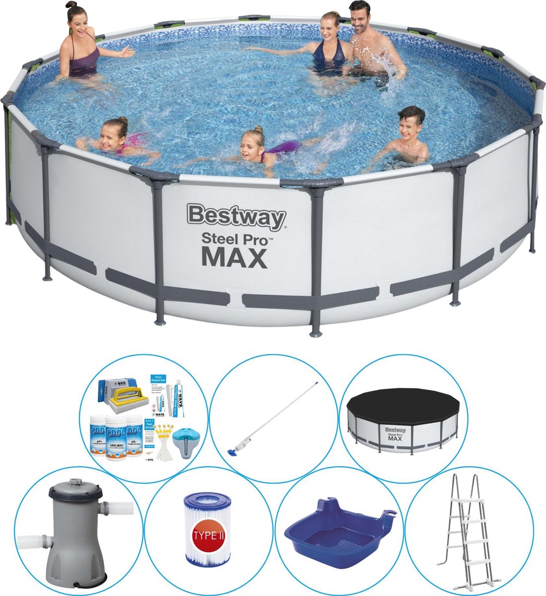 Bestway Steel Pro Max Rond 427x107 Cm - Zwembad Combinatie Deal - Grijs